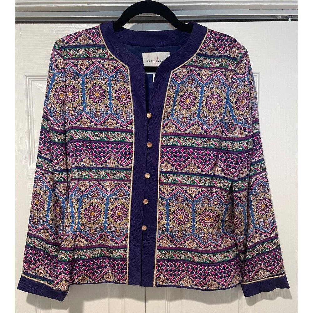Vtg Adrianna Papell Womens Floral Silk Jacket Size 8 90s‎ Indie Fairy Old Money